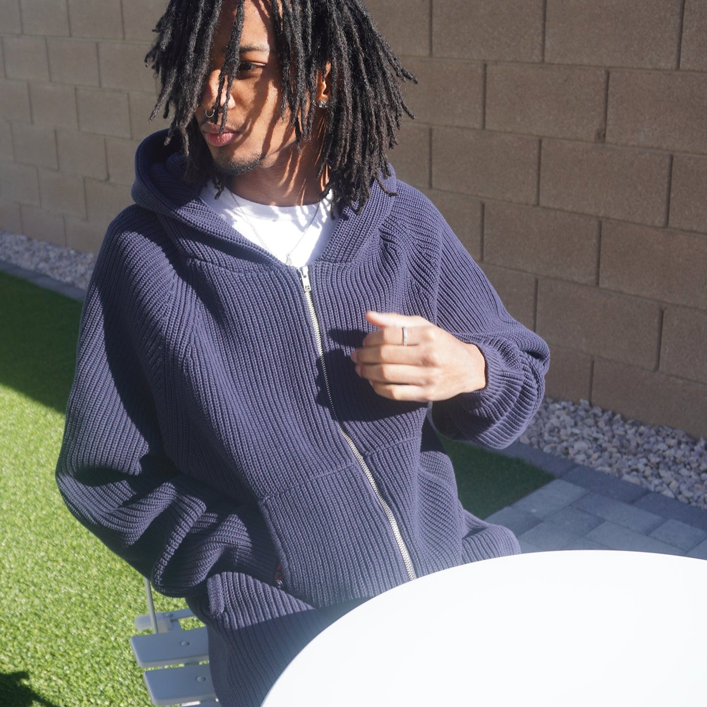 STAR KNIT ZIP UP HOODIE