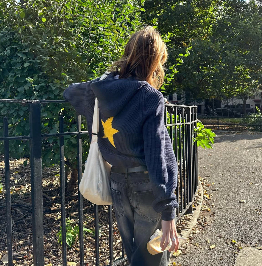 STAR KNIT ZIP-UP HOODIE