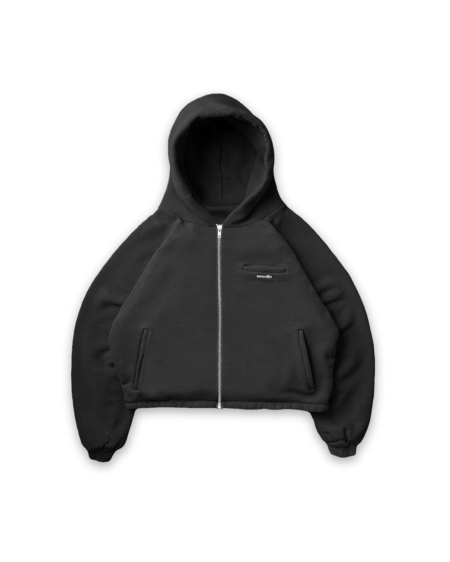 DOUBLE LAYERED ZIP-UP PUFFY HOODIE - vwoollo
